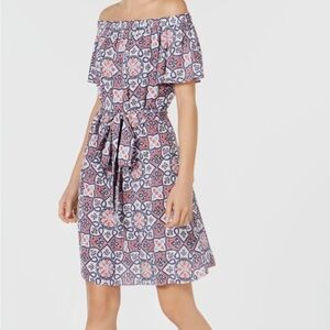 Michael Kors mosaic off the Shoulder Tie-Waist midi dress